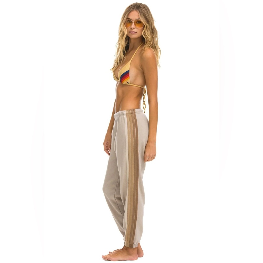 NWOT Aviator Nation 5 Stripe Sweatpants Sand Tan Size Small